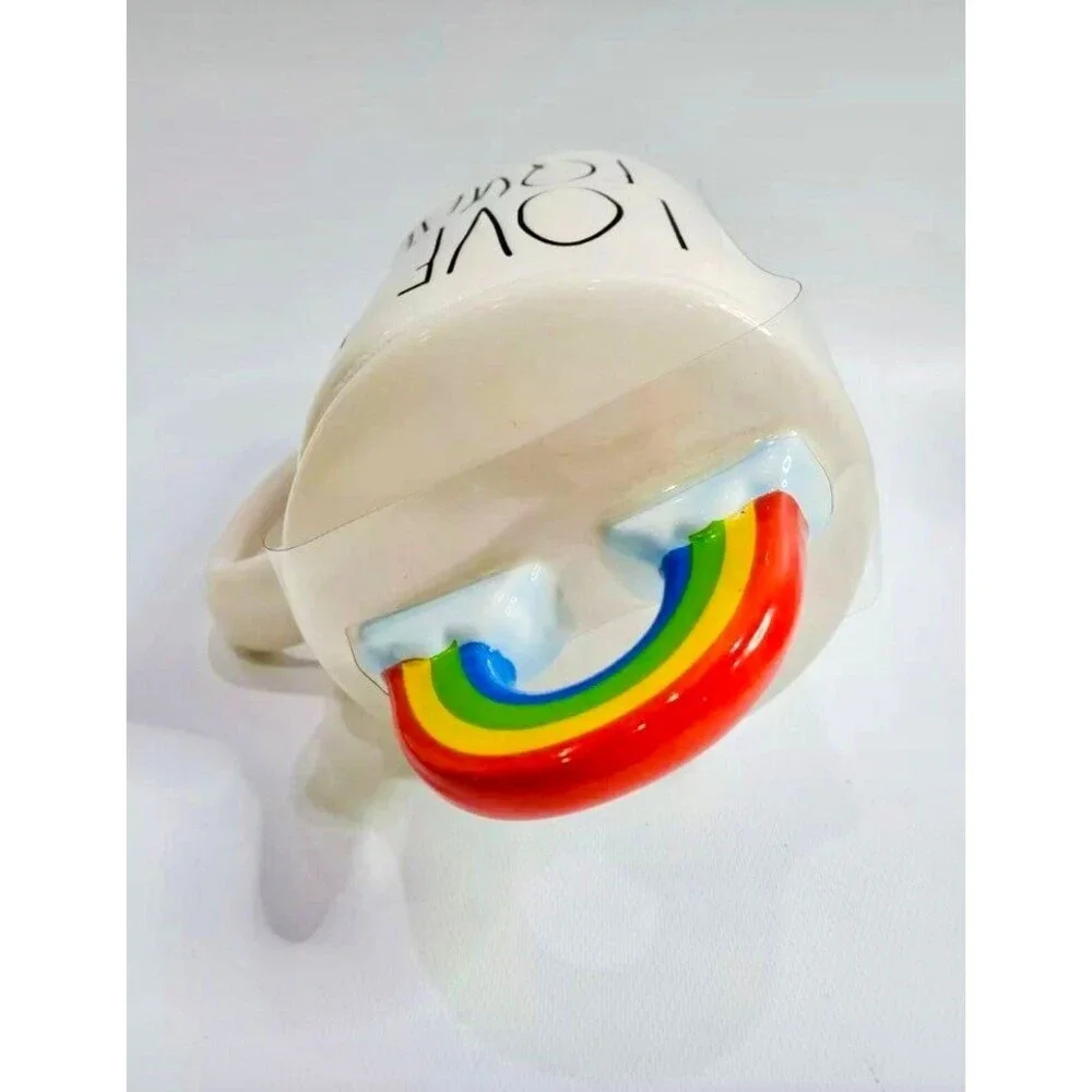 NEW Love Is Equal Pride White Rainbow Clouds Mug and Top Cover Rae Dunn